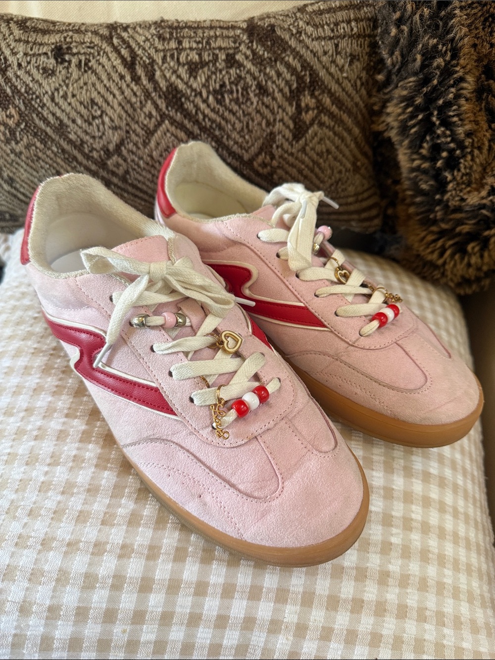 Madden Girl Pink Suede Sneakers with Red Stripe